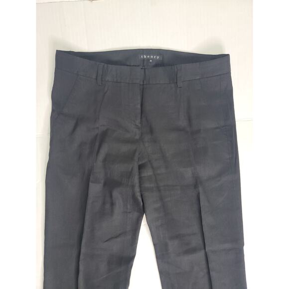 Theory Trouser Pants Womens SZ 10 Straight Leg Linen Blend High Rise Black - Picture 3 of 9